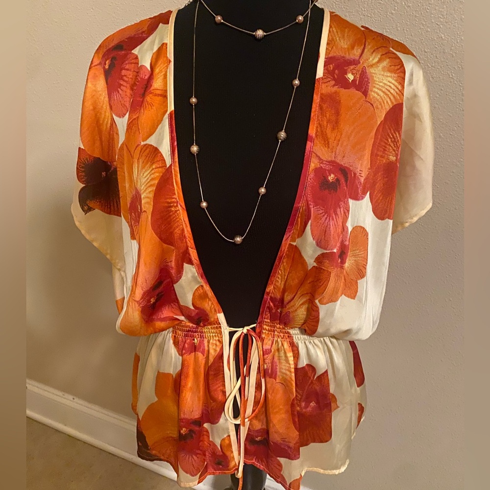 Forever 21 peach open front floral cardigan MED